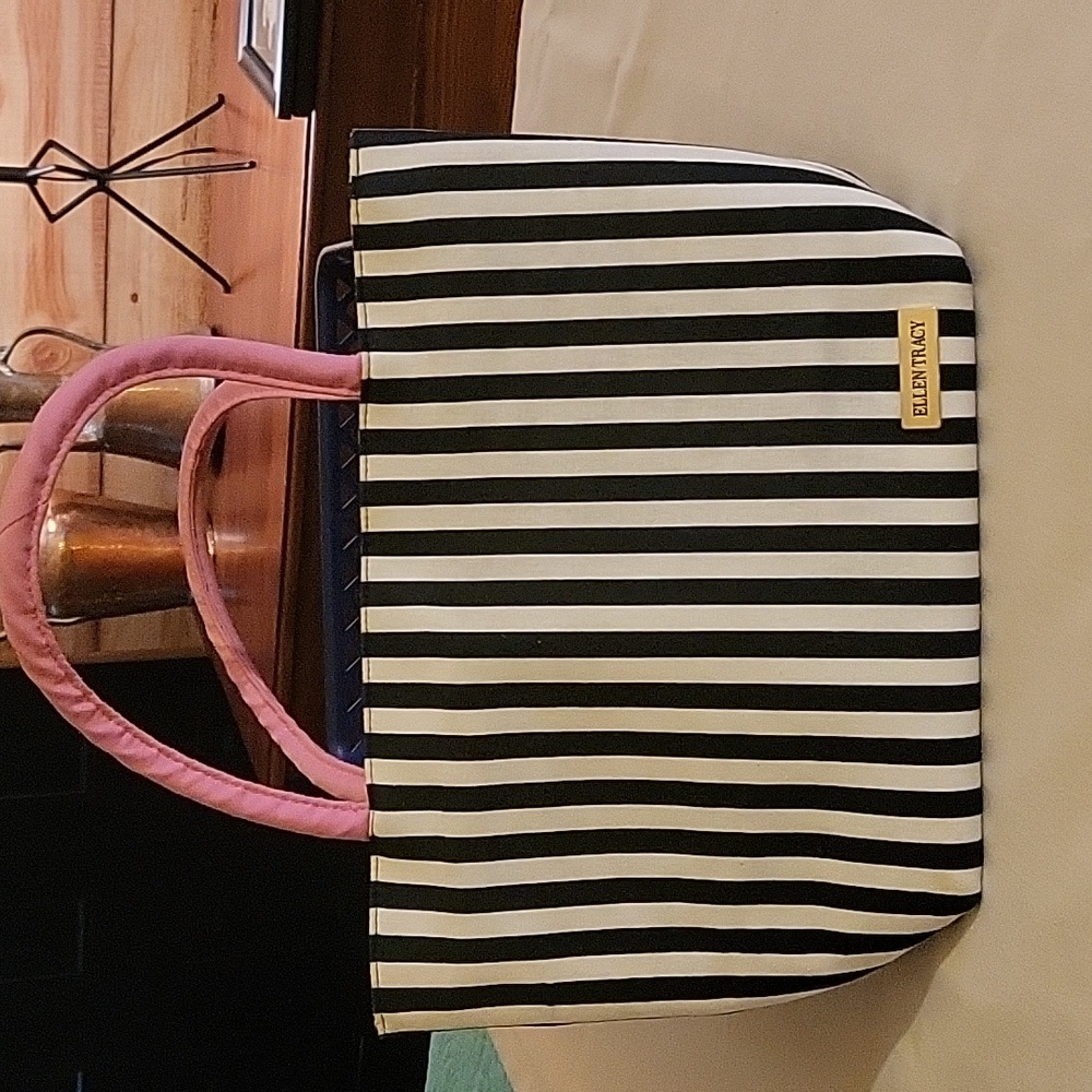 Ellen Tracy stripe canvas bag